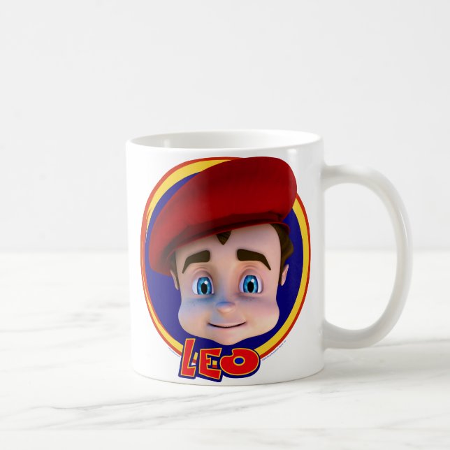 Retrato de Leo com caneca do logotipo (Direita)