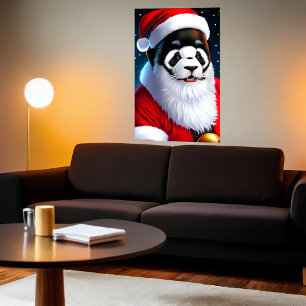 Retrato de Panda Papai Noel AI Art Poster