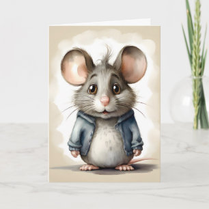 Retrato de rato fofo com casaco azul em cartão de 
