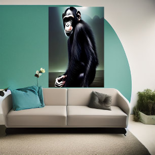 Retrato de um chimpanzé sentado AI Art Poster