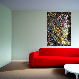 Retrato de um gato estranho AI Art Poster