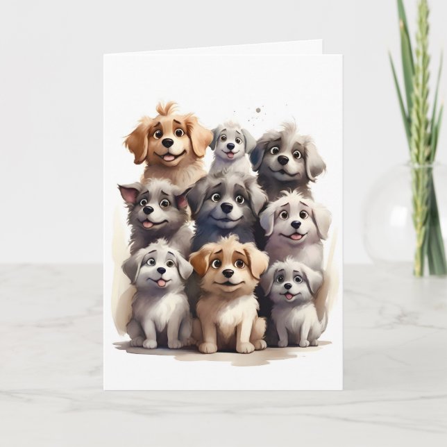 Retrato de um monte de cães felizes Cartão de cump (Frente)