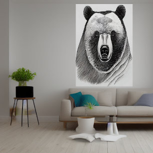 Retrato de urso preto e branco   AI Art Poster