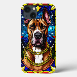 Retrato de vidro colado de um cão com corrente Dou