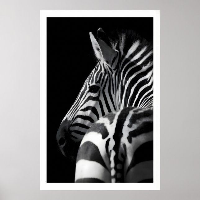 Retrato de Zebra Impressão Moderno Preto e Branco  (Frente)