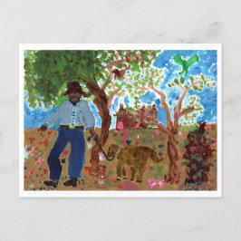 Retrato do artista com cartão postal de cão