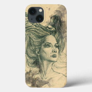 Retrato feminino crânio de pássaros e asas Arte su