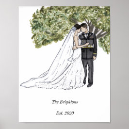 Retrato Impressão de Casamento de Casal Militar
