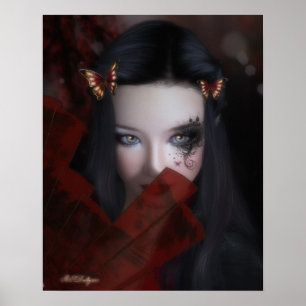 Retrato inspirado oriental da menina com poster do