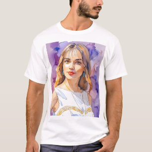 Retrato para Mulher Elegante Aquarela   Camisa art