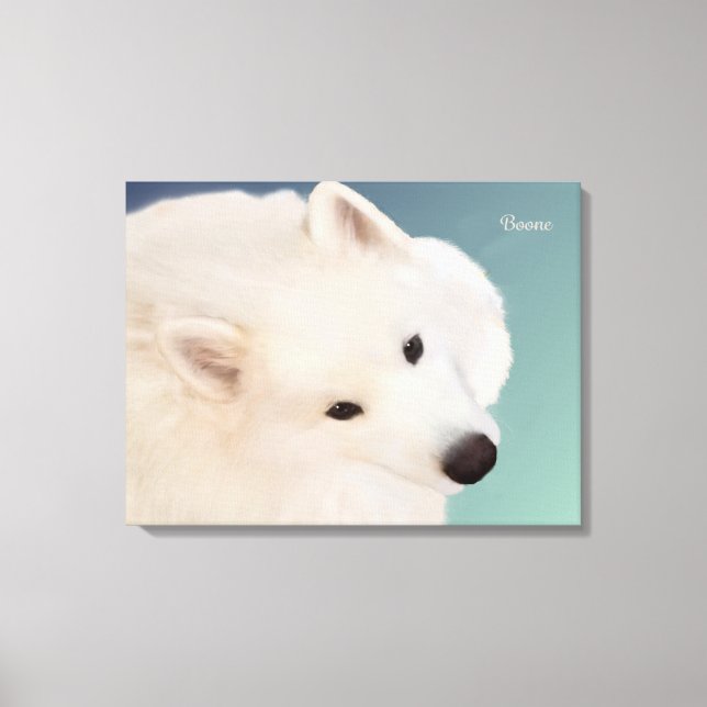 Retrato Samoyed 24." x 16."x 1,5" Canvas (Frente)