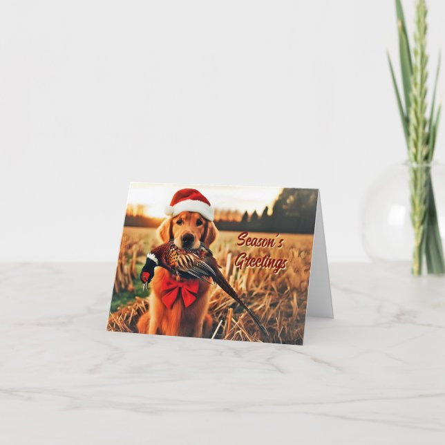 Retriever de ouro com um Cartão de Férias Fêcil (Frente)