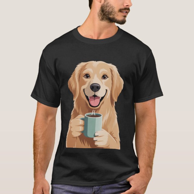 Retriever ouro + Camisa Café - Design Engraçado (Frente)