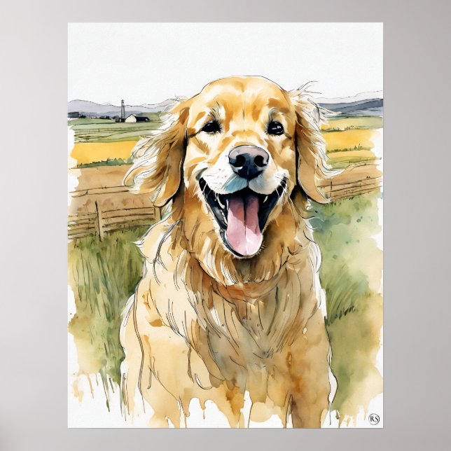 Retriever ouro - Impressão de Arte Canina (Frente)