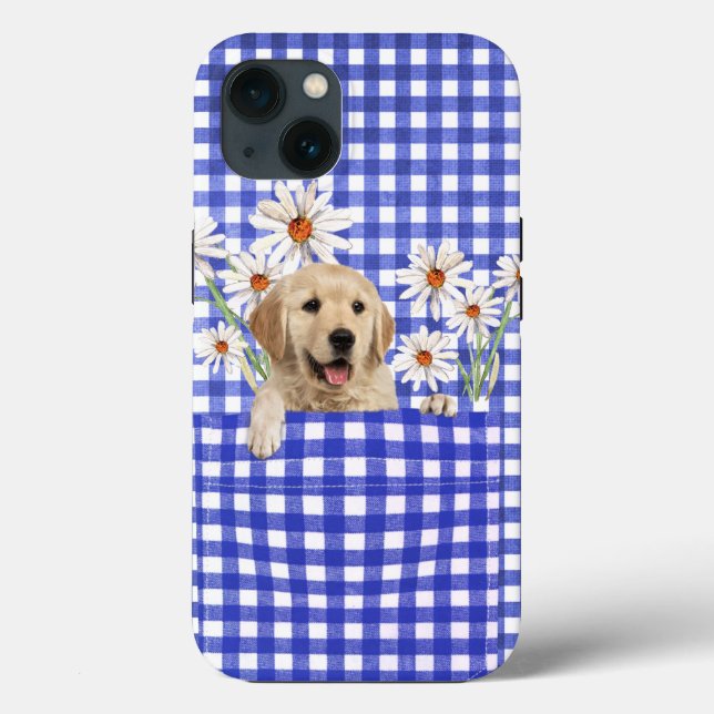 Retrievers De ouro No Bolso De Gingham (Verso)