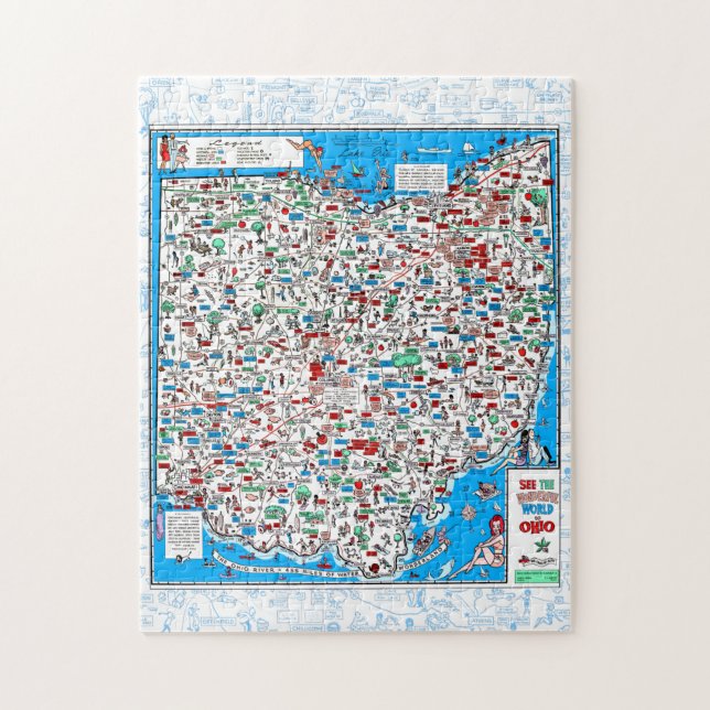 Retro 1966 Ohio map quebra-cabeça 11"x14" 252 pcs (Vertical)