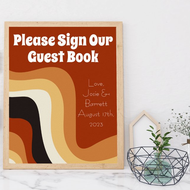 Retro 70s Boho Wedding Sign Our Guest Book Poster (Criador carregado)