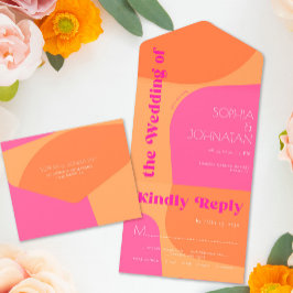 Retro 70s cor-de-rosa-laranja abstrato casamento r