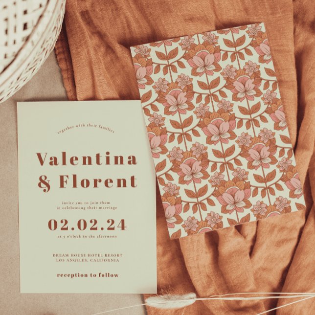 Retro 70s inspirou Convite para Casamento Laranja (Criador carregado)