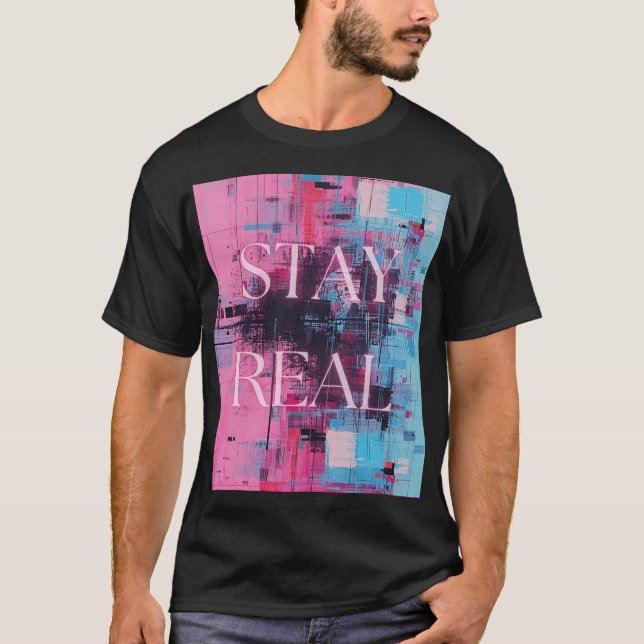 Retro 90s Black Unisex T-shirt Neon Stay Real (Frente)