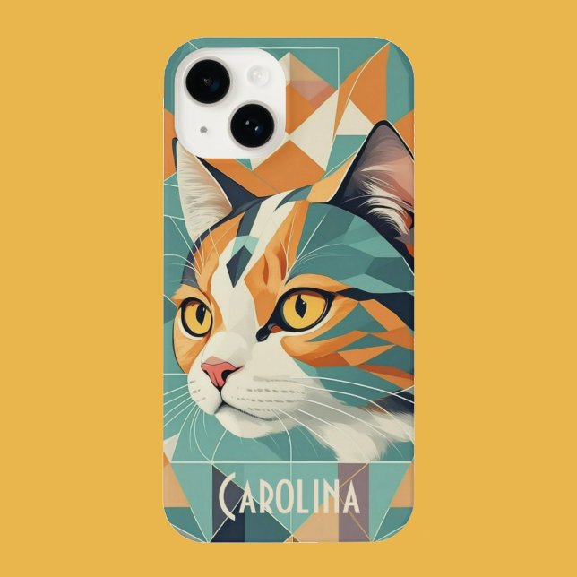 Retro abstrato de Boho retrato verde laranja (Beautiful boho style cat.)