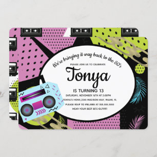 Retro Aniversário dos anos 80 e 90 Devolve Convite