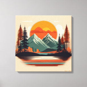 Retro Anos 70 Pôr do Sol Montanha Canvas   Naturez