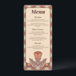 Retro Art Nouveau Wedding Menu Card<br><div class="desc">Present your wedding banquet with distinction using this elegant retro-style wedding menu. Featuring an Art Nouveau-inspired composition and a Mid-Century Modern earth-tone palette, this design includes a beautiful botanical illustration and an arched frame that brings an artistic touch to your table. Total Customization: This menu is 100% adjustable. You can...</div>