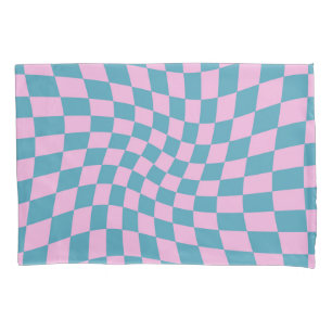 Retro Azul Verificação Cor-de-rosa Clara Sala Dorm