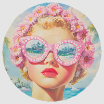 Retro Beach Girl com óculos de sol florais