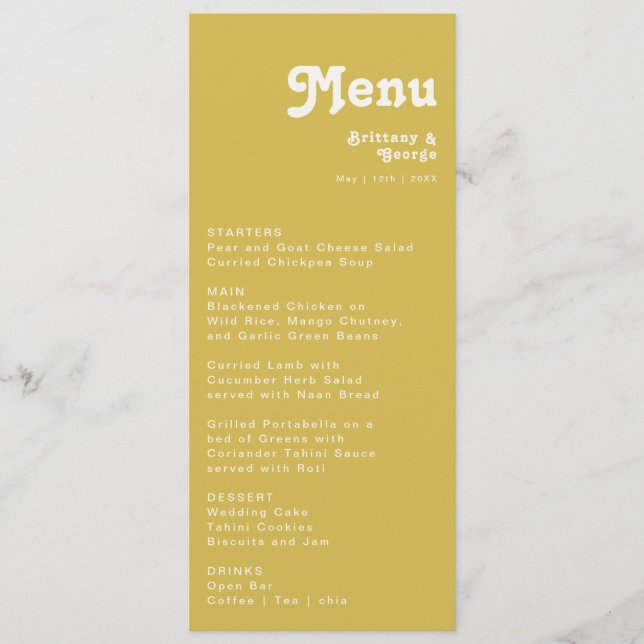 Retro Beach | Menu de Janto de casamento Dourado (Frente)