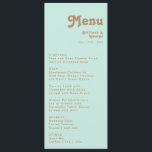 Retro Beach | Menu Janto Aqua Wedding<br><div class="desc">Esta praia retrô | o menu de janto de casamento aqua é perfeito para o seu simples casamento de vintage, colorido, de boho tropical no verão. Sua única fonte boêmica do século do médio dá a essa design uma víbora hippie minimalista clássica. Suponha que você esteja procurando por uma design...</div>