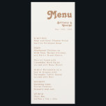 Retro Beach | Menu Janto Casamento de Marfim<br><div class="desc">Esta praia retrô | O menu janto de casamento de marfim é perfeito para o seu simples casamento de vintage, colorido, de boho tropical no verão. Sua única fonte boêmica do século do médio dá a essa design uma víbora hippie minimalista clássica. Suponha que você esteja procurando por uma design...</div>