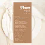 Retro Beach | Menu Janto Casamento Marrom<br><div class="desc">Esta praia retrô | O menu janto de casamento marrom é perfeito para o seu simples casamento de vintage, colorida, de boho tropical no verão. Sua única fonte boêmica do século do médio dá a essa design uma víbora hippie minimalista clássica. Suponha que você esteja procurando por uma design que...</div>