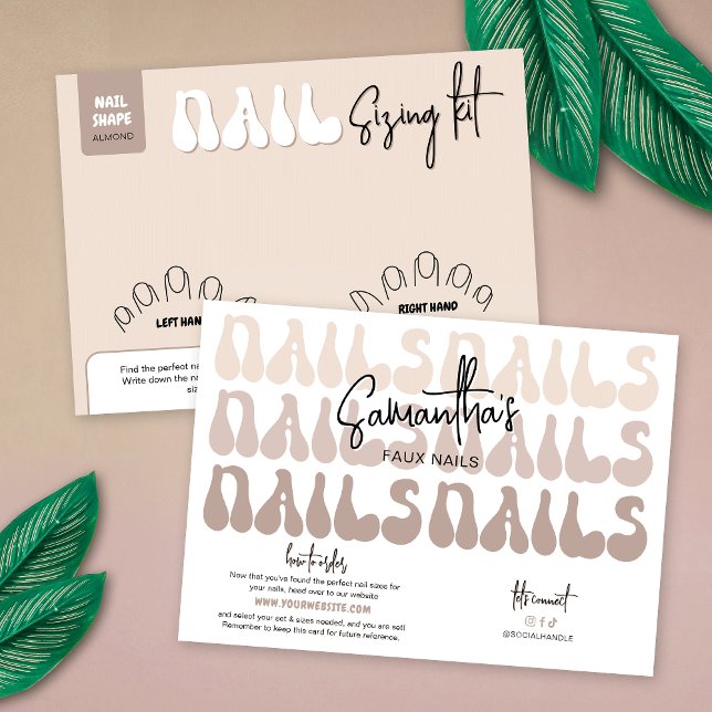 Retro Beige Acrylic Nails Sizing Kit Display Card (Retro beige nails sizing kit display cards with your brand info and order details)