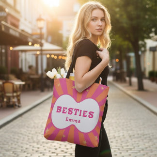 Retro Besties Personalized Pink & Orange Tote Bag