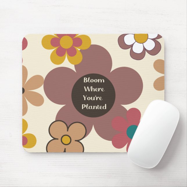 Retrô "Bloom Onde Você Está Plantado" Mousepad (Com mouse)