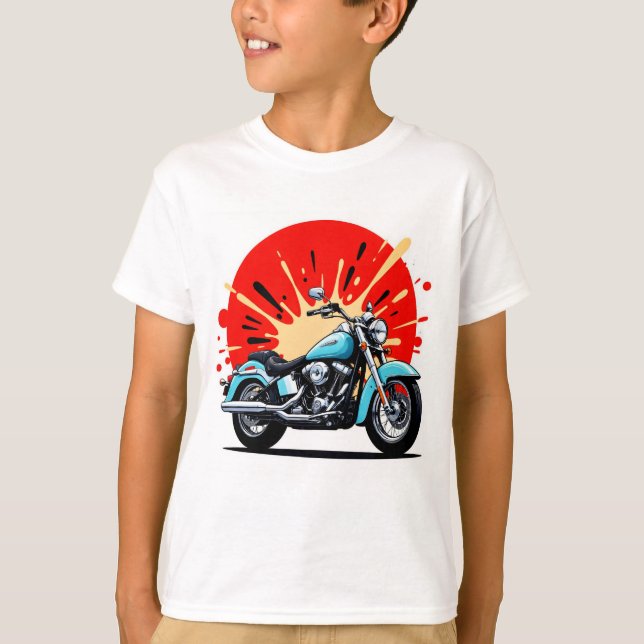 Retro Blue Cruiser – Pop‑Art Motorcycle T-Shirt (Frente)