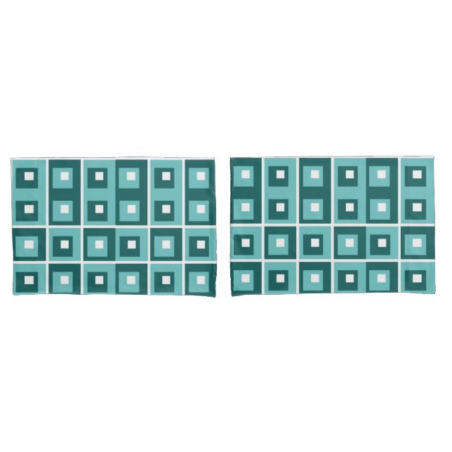 Retro Blue Geometric Squares Pattern (Frente - conjunto)