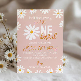 Retro Blush Pink Daisy Primeiro Convite de Anivers