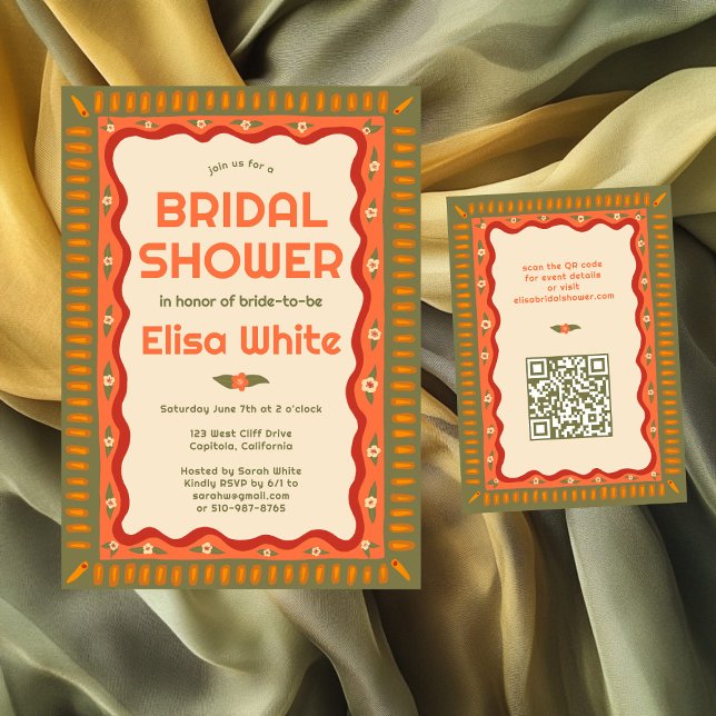 Retro Boho Diversão Artesanal CONVITE Personalizad (Retro Boho Fun Handmade CUSTOM Bridal Shower Enclosure Card
)