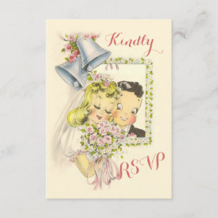 Retro Bride Whimsical e RSVP de Casamento de Groom
