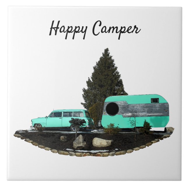 Retro Camping Car Trailer Azulejo de cerâmica Noma (Frente)