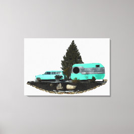 Retro Camping Car Trailer Canvas Estreita