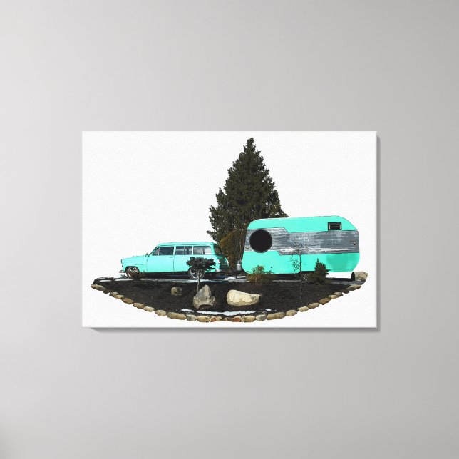 Retro Camping Car Trailer Canvas Estreita (Frente)
