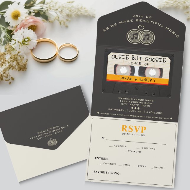 Retro Cassette Tape Oldie Mas Goodie Weding (Retro Cassette Tape Oldie But Goodie Wedding All In One Invitation)