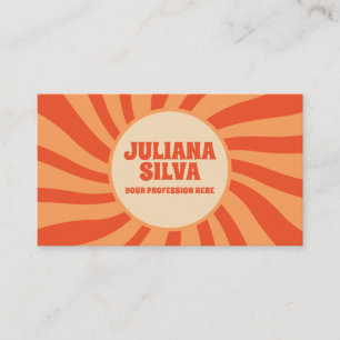 Retro Castanho E Laranja Com Cartão de visita QR