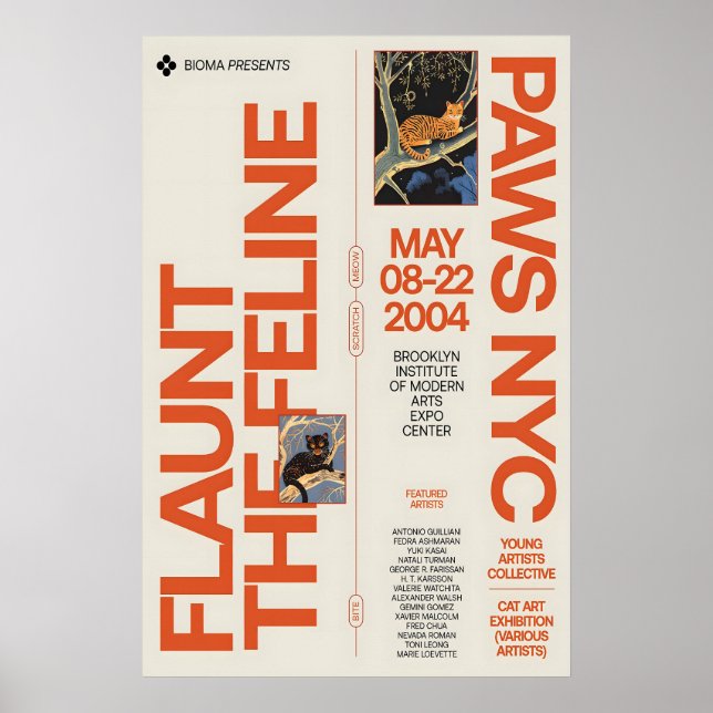 Retro Cat Art Exhibition Poster NYC Feline Show (Frente)