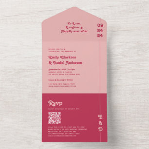 Retro Chic Rosa & Blush Monograma QR Code Casament