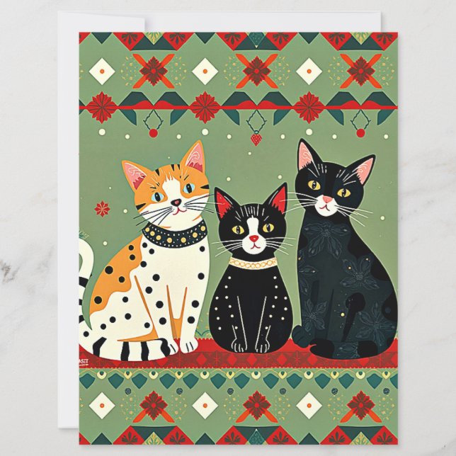 Retro Christmas cats craft paper (Frente)